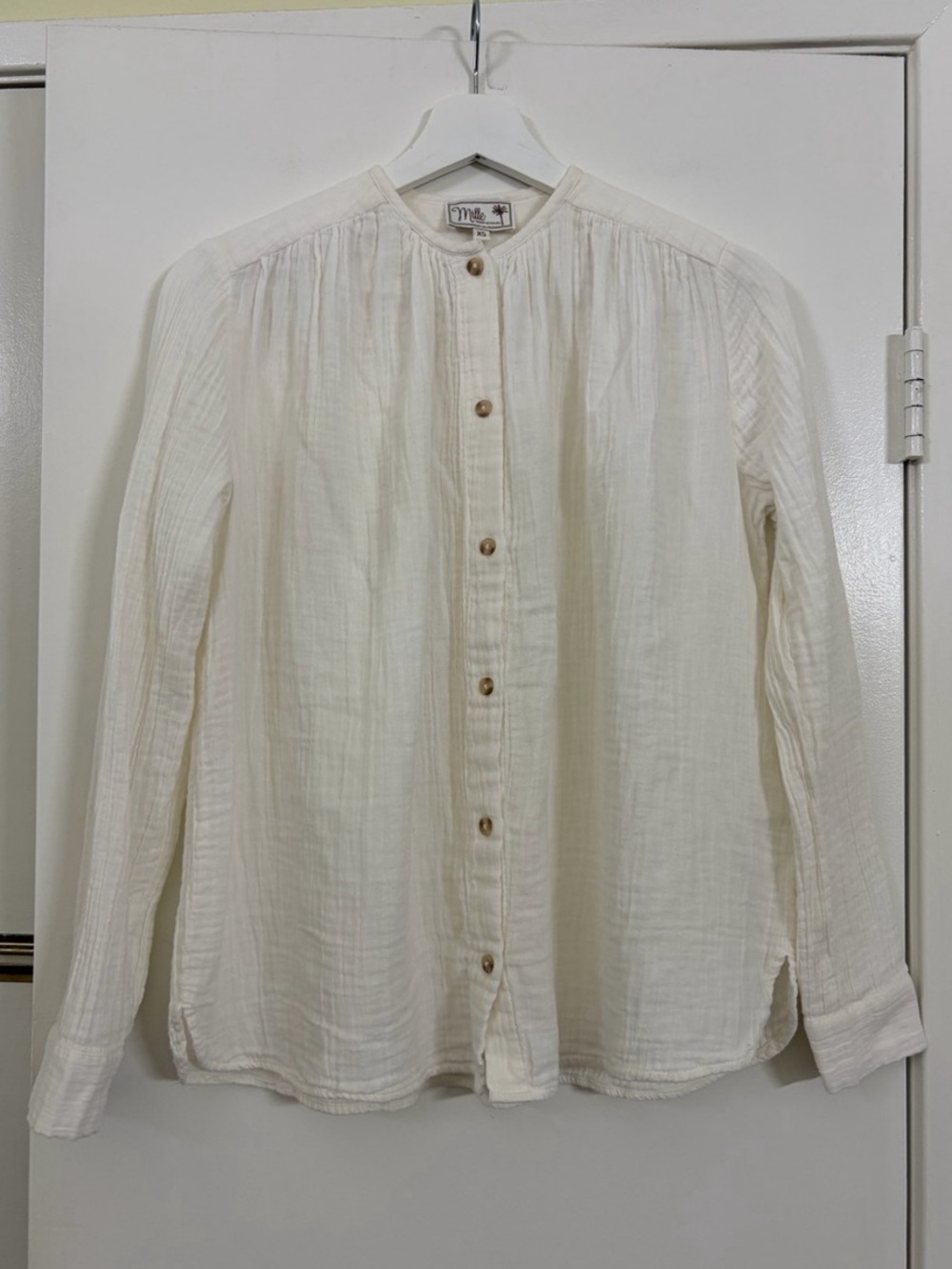 Mille White Cotton Gauze Button Down Blouse XS Coastal Boho Relaxed Resortwear